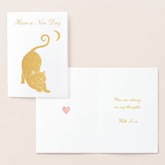 Carte Dorée Chat de salutation pour une bonne journée (Affichage)