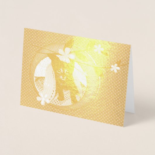 Carte Dorée Chaton, Fleurs, Trèfles et pois, ZKOA (Devant)