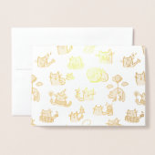 Carte Dorée Chats amusants, lait et magie. (Devant avec enveloppe)