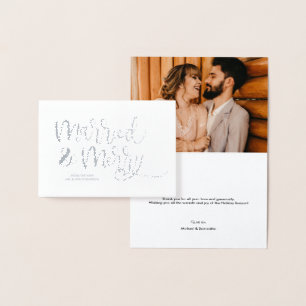 Carte Dorée Chic Marié & Joyeux Mariage de Noël Photo