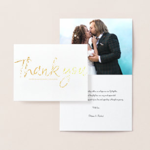 Carte Dorée Chic Script Simple Mariage Remerciement Photo Foil