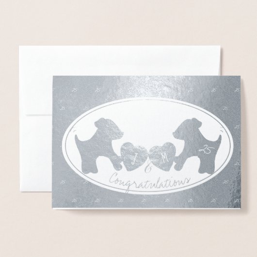 Carte Dorée Chien 25e anniversaire mariage d'argent (Devant avec enveloppe)