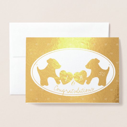 Carte Dorée Chien 50e anniversaire de mariage d'or (Devant avec enveloppe)