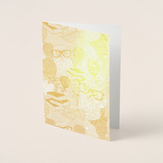 Carte Dorée Chouette en roses rouges (Devant)