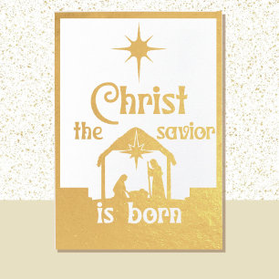 Carte Dorée Christ Le Sauveur Est Né Religieux Noël Or