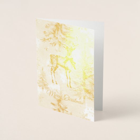 Carte Dorée Christmas Trees Deer Snowflakes (Devant)