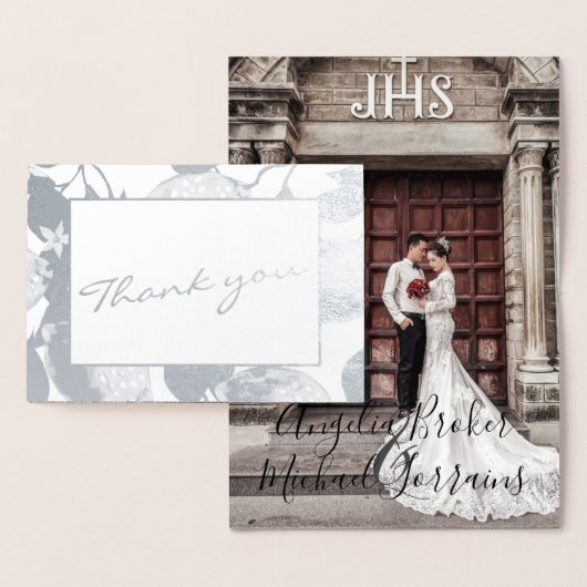 Carte Dorée Citrons argentés modernes et photo de mariage avec (Affichage)