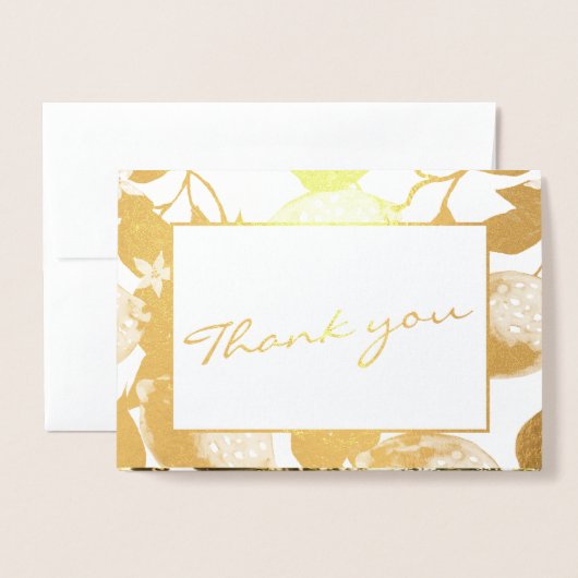 Carte Dorée Citrons dorés et feuillages Mariage photo Real (Devant avec enveloppe)