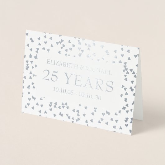 Carte Dorée Coeurs d'argent personnalisés 25e anniversaire (Devant)