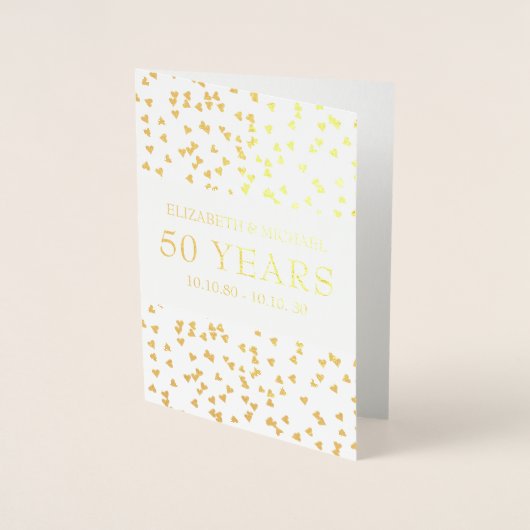 Carte Dorée Coeurs d'or personnalisés 50e anniversaire (Devant)