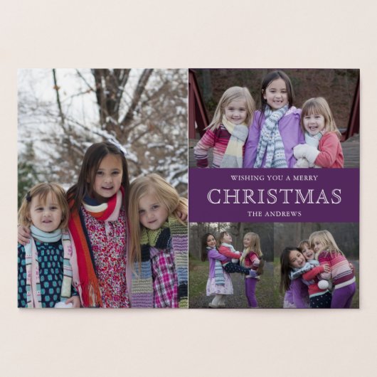 Carte Dorée Collage de photos de Noël d'hiver violet (Intérieur)
