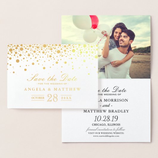 Carte Dorée Confettis en feuilles d'or Mariage Épargnez la dat (Affichage)