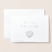 Carte Dorée Coquillage argenté vintage - Merci (Derrière avec enveloppe)