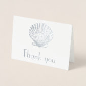 Carte Dorée Coquillage argenté vintage - Merci (Devant)