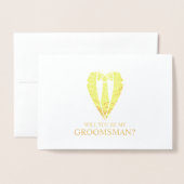 Carte Dorée Costume Mariage d'or et Cravate Groomsman Proposit (Devant avec enveloppe)
