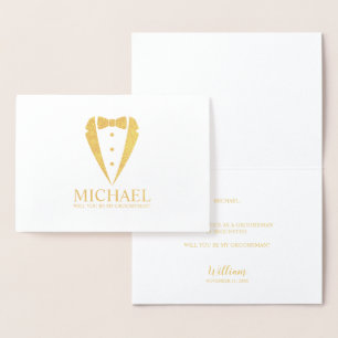Carte Dorée Costume Or Tuxedo Personnalisé Groomsman Propositi