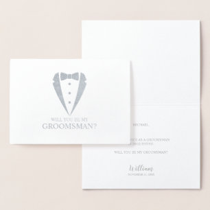 Carte Dorée Costume Tuxedo Silver Personnalisé Groomsman Propo
