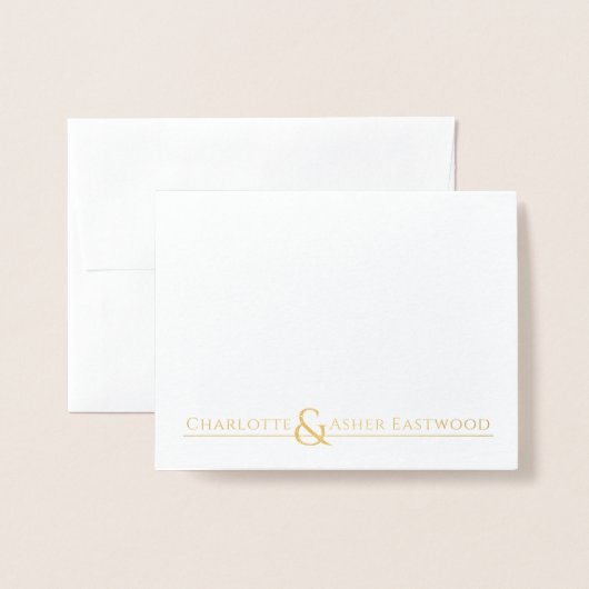 Carte Dorée Couple Nom Mariage Monogram Gold Foil (Devant avec enveloppe)