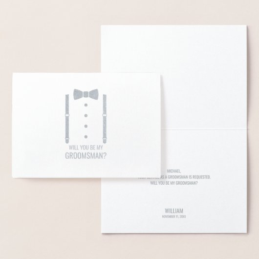 Carte Dorée Cravate Argent Bow sur la proposition de Groomsman (Affichage)