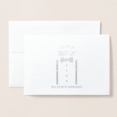 Carte Dorée Cravate Argent Bow sur la proposition de Groomsman (Devant avec enveloppe)