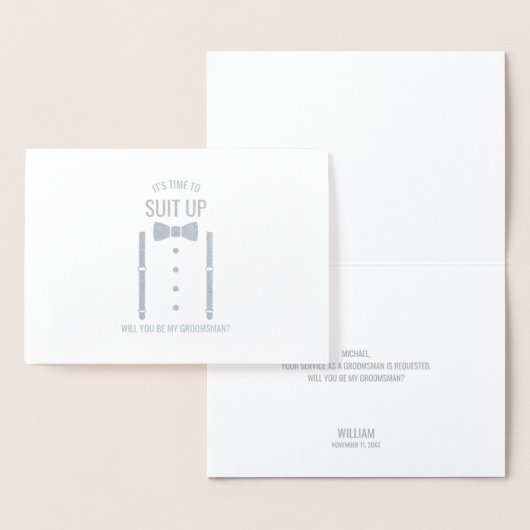 Carte Dorée Cravate Argent Bow sur la proposition de Groomsman (Affichage)