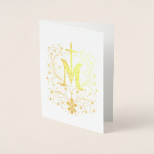 Carte Dorée Croix mariale dorée catholique Religieux Minimalis