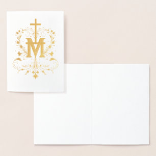 Carte Dorée Croix religieuse mariale élégante en or catholique