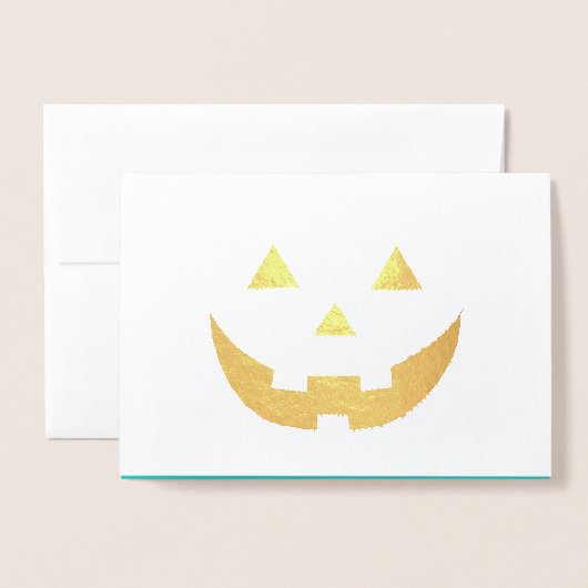 Carte Dorée Cute turquoise Jack-o'-lantern drôle Halloween (Devant avec enveloppe)