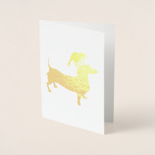 Carte Dorée Dachshund portant un Casquette du Père Noël