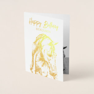 Carte Dorée Dessin de Cheval Joyeux anniversaire pour lui