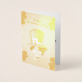 Carte Dorée Dessin de Saint Patrick Chien et Shamrock, ZKOA (Devant)