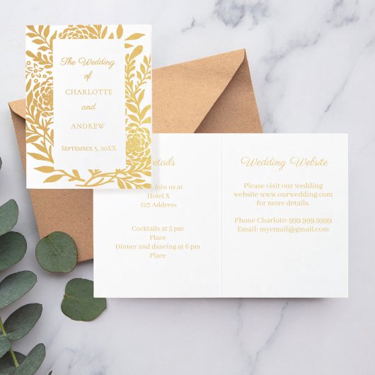 Carte Dorée Détails de site web botanique or mariage luxe