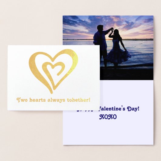 Carte Dorée Deux coeurs ensemble Saint Valentin (Affichage)
