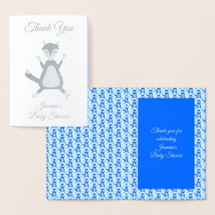 Carte Dorée Douce Baby Shower Renard Garçon Bleu Personnalisé