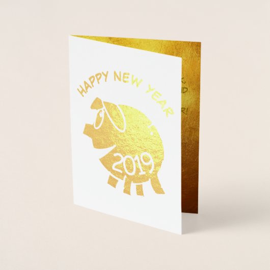 Carte Dorée Drôle 3 Cartoon Cochon Année Zodiaque Anniversaire (Devant)