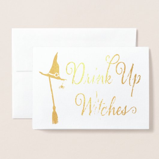 Carte Dorée Drôle Halloween sorcière vraie huile (Devant avec enveloppe)