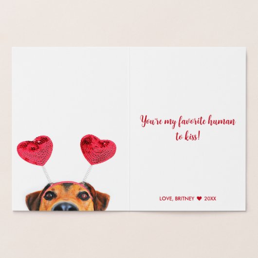Carte Dorée Drôle Valentine's Day Chien mignon Coeur Headband (Intérieur)