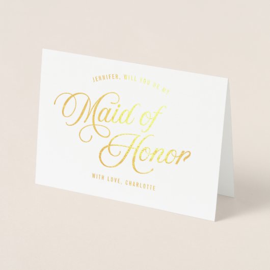 Carte Dorée Écriture Élégante Veux-tu être ma Demoiselle d'Hon (Devant)