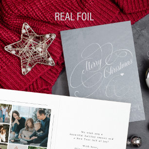 Carte Dorée Élégant 6 photos de famille Joyeux script de Noël