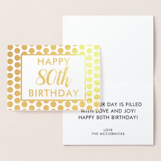 Carte Dorée Elégant 80e anniversaire Black Gold Dots personnal (Affichage)