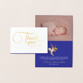 Carte Dorée Élégant Angel Bleu Baptême Baptême Gratitude Typo (Affichage)