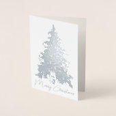 Carte Dorée Elégant Arbre de Noël Argent & Cadeaux Photo Real (Devant)