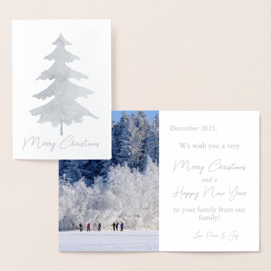 Carte Dorée Elégant Arbre de Noël Argent Photo Real (Affichage)