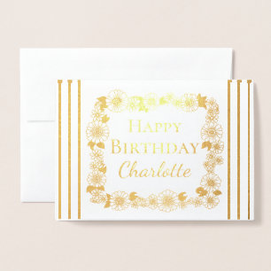 Carte Dorée Elégant cadre floral Joyeux anniversaire Real Gold