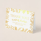 Carte Dorée Élégant feuillage botanique Photo Mariage Merci (Devant)