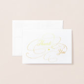 Carte Dorée Élégant feuille d'or script photo mariage merci (Devant avec enveloppe)