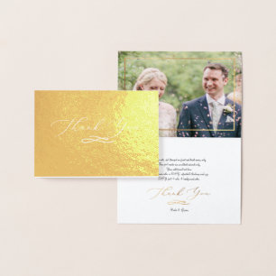 Carte Dorée Élégant flacon de script, Merci photo Mariage