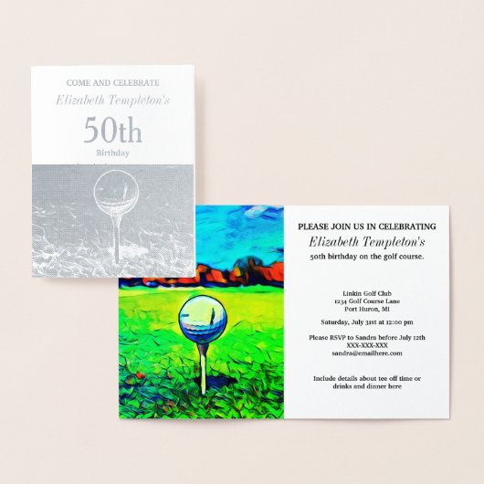 Carte Dorée Elégant Foil Golf Hobby 50e Sports Anniversaire (Affichage)