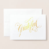 Carte Dorée Élégant Foil Grateful Script pour Thanksgiving (Devant avec enveloppe)