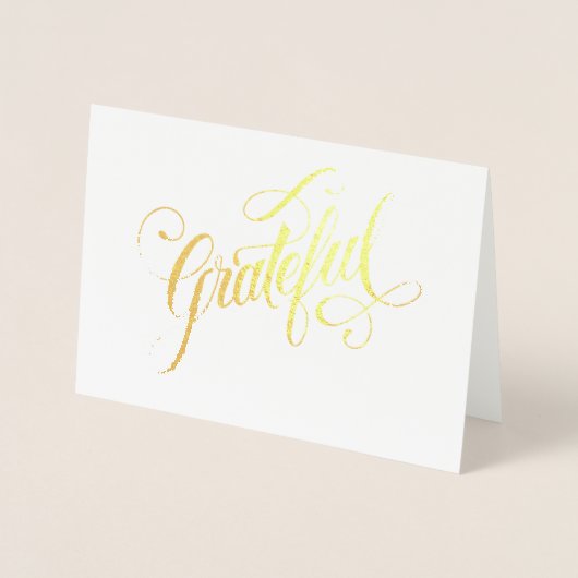 Carte Dorée Élégant Foil Grateful Script pour Thanksgiving (Devant)